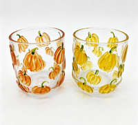 Pot à bougie en verre transparent avec motif de citrouille peint à la main, décoration d'automne pour la maison, Halloween, Thanksgiving, vente en gros