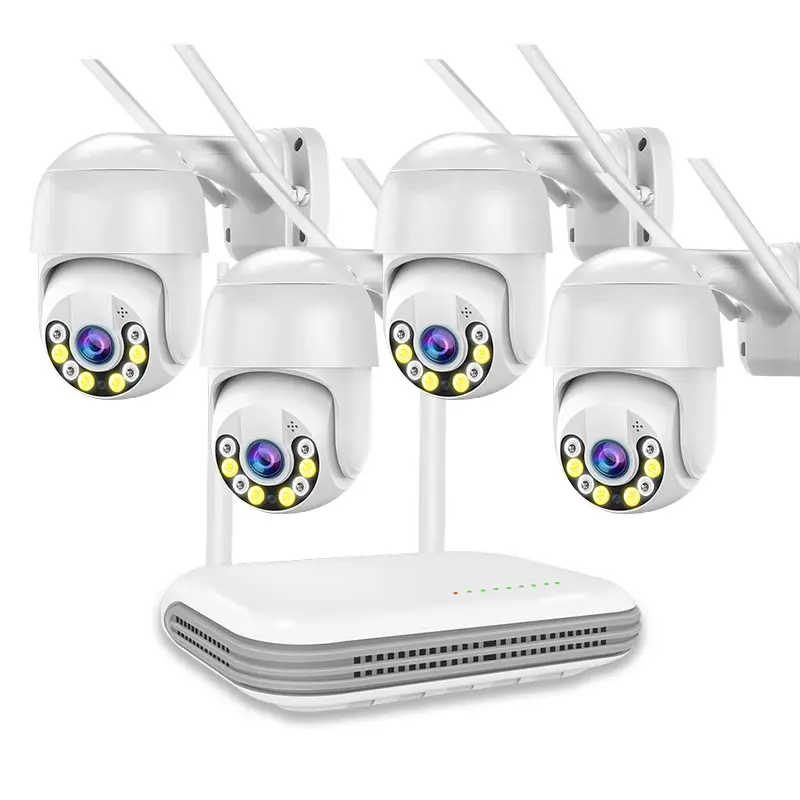 Kit kamera keamanan Nvr 4ch, Wifi Nvr Set Icsee App 3mp Ptz kamera Video pengawasan nirkabel Nvr Kit 4 saluran perekam Video sistem kamera keamanan