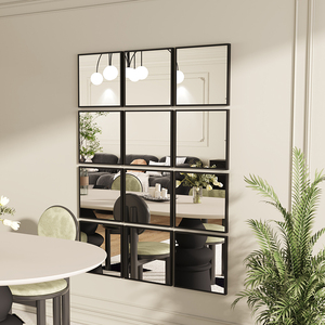 Set di Specchi da Parete a Griglia Quadrata 12 Pezzi, Cornice in Metallo Nero, <span class=keywords><strong>Specchio</strong></span> Decorativo Modulare per Soggiorno, Vendita all'Ingrosso OEM ODM - Product Image 1