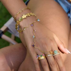 Joyería, Brazalete <span class=keywords><strong>de</strong></span> Acero Inoxidable Chapado en <span class=keywords><strong>Oro</strong></span> <span class=keywords><strong>de</strong></span> 18K con Mariposa y Anillo <span class=keywords><strong>de</strong></span> Dedo con Circonita Cúbica Brillante <span class=keywords><strong>para</strong></span> Mujer - Product Image 2