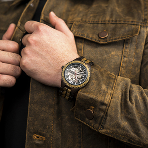 <span class=keywords><strong>Montre</strong></span> <span class=keywords><strong>automatique</strong></span> en bois personnalisée avec logo pour les amoureux du luxe, pour couples, mécanisme visible, résistante à l'eau, aiguille de 24 mm, cristal saphir - Product Image 4