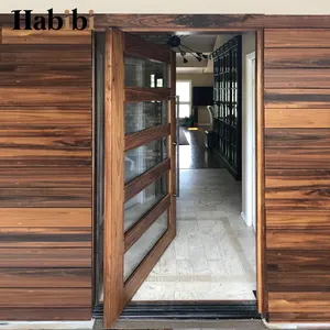 Prettywood Pintu Pivot Kaca Eksterior Kayu Oak Padat Depan Villa Modern