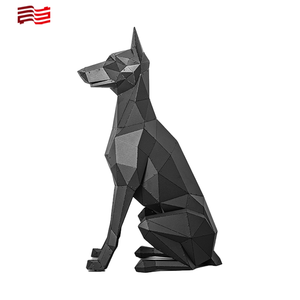 Doberman industrial de baja poligonal sentado escultura de perro de Metal galvanizado decoración de arte moderno <span class=keywords><strong>para</strong></span> uso en interiores y exteriores - Product Image 2