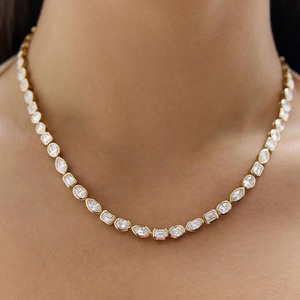 Collier chaîne tennis en vermeil <span class=keywords><strong>or</strong></span> 14 carats avec zircone cubique de formes variées, <span class=keywords><strong>taux</strong></span> de réachat le plus élevé pour collier tennis en moissanite, vente en gros - Product Image 2