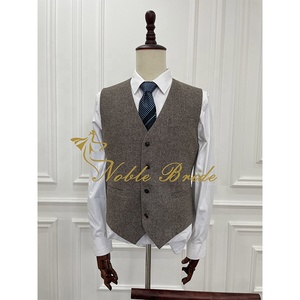 Costume 3 pièces en <span class=keywords><strong>Tweed</strong></span> <span class=keywords><strong>marron</strong></span> pour <span class=keywords><strong>homme</strong></span>, veste et <span class=keywords><strong>Blazer</strong></span> d'hiver coupe Slim à simple boutonnage, personnalisé et de haute qualité, prêt à être expédié - Product Image 4