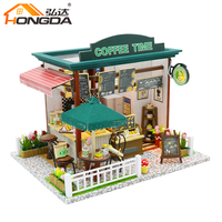 Maison de poupée miniature en bois Hongda C006 Coffee Time à construire soi-même pour filles avec éclairage