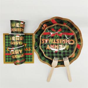 DAMAI Wholesale Merry Christmas Hat Bell Disposable Tableware Children Party Plates Xmas Dinnerware Set Paper Napkin Cups Plates - Product Image 1