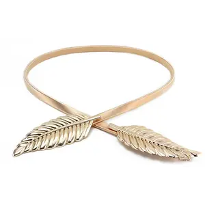 Gold and silver leaf metal belt women's elastic simple elastic accessories fashion chain