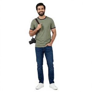 T-shirts pour hommes à col montant, impression personnalisée de logo unisexe, de qualité supérieure, poids lourd, 100% coton, respirant, séchage rapide, manches courtes - Product Image 1
