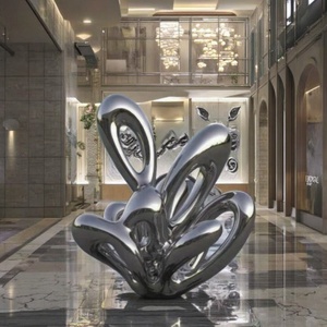 Sculpture d'art abstrait moderne personnalisée en acier inoxydable poli argenté 3D pour jardin extérieur - Product Image 4