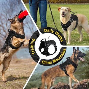 Tali kekang anjing taktis hitam dapat diatur untuk keturunan besar tali nilon tugas berat dengan garis reflektif dan pegangan - Product Image 5