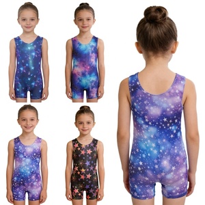 Traje de baile de salón para niñas de 3 a 11 años, leotardo de gimnasia con estampado de estrellas, mono hasta el muslo para entrenamiento, patinaje artístico - Product Image 1