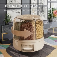 Récipient de stockage d'aliments rotatif moderne à 6 grilles Distributeur de grains de céréales en plastique étanche à l'humidité de qualité alimentaire