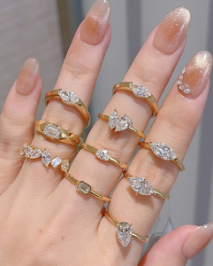 Bague de luxe en or véritable avec saphir cultivé en laboratoire et diamant taille émeraude, bijou élégant et romantique, bague tendance très vendue - Product Image 2