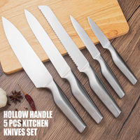 Prix d'usine Chine : Lot de 5 couteaux de cuisine avec manche creux en acier inoxydable, comprenant couteau utilitaire, couteau à éplucher, couteau à pain, couteau à découper et couteau de chef