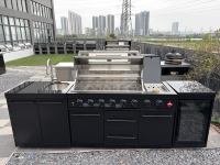 Îlot BBQ Modulaire de Luxe à Haute Puissance Thermique avec Brûleurs Gaz et Charbon en Acier Inoxydable 304 avec Revêtement Poudré, Grill Extérieur Commercial pour Fêtes