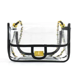 Wholesale Transparent Clear Women PVC Plastic Hand Tote Shopping Bag Stadium Approved See Through Clear Handbag