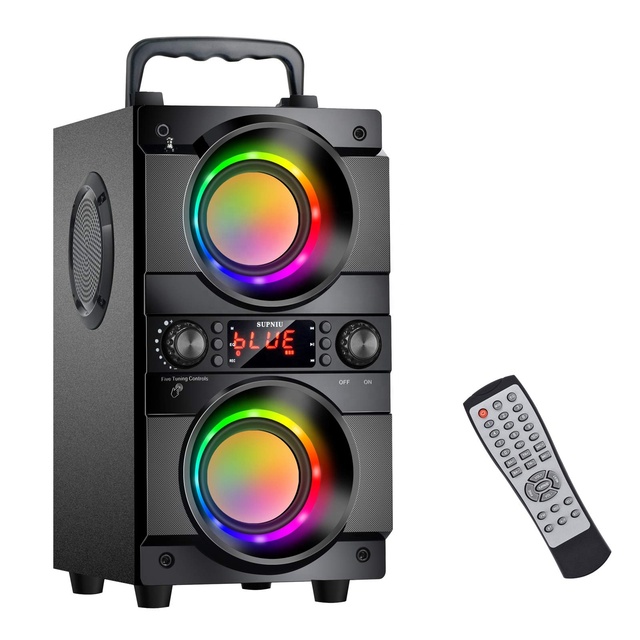 Portable Bluetooth Speaker with Double Subwoofer Heavy Bass, Bluetooth 5.0 Wireless 100ft Outdoor Speaker, Support FM Radio