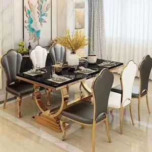 Restaurante de metal de muebles de comedor mesa de comedor de mármol con 6 sillas para la casa