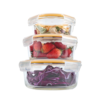 Groothandel Borosilicaat Glazen Voedselbewaarbakjes Ronde Lunchbox Set met Klepdeksel |   Luchtdicht, lekvrij, magnetronbestendig