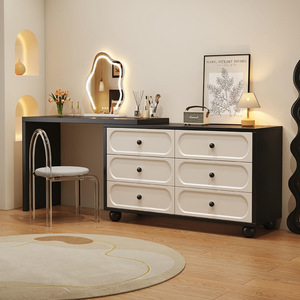 Coiffeuse moderne en bois massif avec miroir LED de luxe, pliable et flexible, pour chambre et salon - Product Image 1