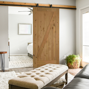 Vente à chaud en usine Porte de <span class=keywords><strong>grange</strong></span> coulissante en bois MDF moderne Intérieur Rail supérieur en bois pour villas et hôtels - Product Image 2