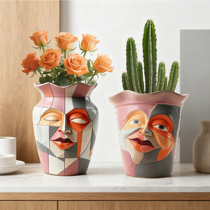 Vase d'art à double usage peint à la main, sculpture <span class=keywords><strong>en</strong></span> résine, pot de fleurs pour la décoration intérieure bohème moderne - Product Image 4