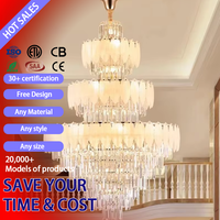 DUOMEIJU Lustre Long Spirale de Luxe Style Européen pour Escalier, Hauteur Réglable, Feuilles d'Or, Cristal, Éclairage LED pour Duplex