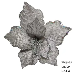 Toptan 33cm Xmas dekor yapay Glitter noel çiçekler süslemeleri