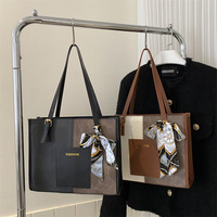 Nouveaux sacs fourre-tout pour femme automne 2024, sacs à main en cuir PU avec coutures colorées, style coréen, grands sacs avec foulard