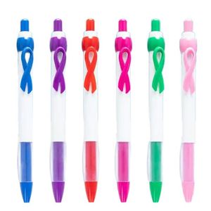 Bolígrafo de cinta retráctil multicolor para donaciones a la lucha contra el cáncer de mama, con logotipo personalizado, ideal para promoción sanitaria y regalos al por mayor. - Product Image 1