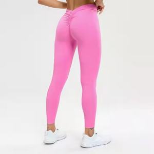 Leggings de yoga y entrenamiento para mujer, con estampado sin costuras, efecto fruncido para realce de glúteos, cintura alta, control de abdomen, espalda en V, cintura elástica y ligeros - Product Image 4