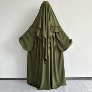 Set Abaya in Crepe a 2 Pezzi con Khimar a 2 Strati con Diamanti, Modesto Abito da Preghiera Islamico per Donne Musulmane Francesi, Vendita all'Ingrosso - Product Image 4