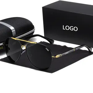 Venta al por mayor de alta calidad de diseño personalizado logotipo UV400 conducción nocturna puente deporte gafas de sol marco de metal hombres gafas de sol de moda