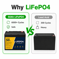 بطارية ليثيوم RV 12.8 فولت 50 أمبير ساعة LiFePO4 دورة عميقة مع نظام إدارة البطارية (BMS) للكرفانات والمقطورات والمنازل المتنقلة والطاقة الشمسية