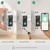 Relais intelligent Tuya WiFi sur rail DIN 1P avec mesure en temps réel de tension, courant et énergie, contrôle à distance, pour usage domestique, en plastique, 20A, pouvoir de coupure 6kA