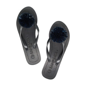 Sandales tongs à plateforme moyenne en raphia avec pompons - Product Image 2