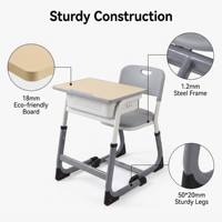 Ensemble de bureau et chaise d'école individuels modernes et écologiques avec porte-stylo, mobilier scolaire ergonomique réglable en hauteur pour salle de classe