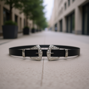 Cinturón de metal con hebilla plateada de 100 cm, cinturón informal para mujeres y hombres - Product Image 2