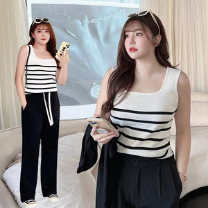 Gilet en tricot à col carré Runqi N8651, rayures blanches, grande taille, pull pour femme, style basique, camisole, vêtements pour femmes adultes - Product Image 1