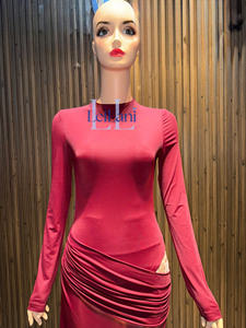 Elegante Vestido Maxi Fruncido de Manga Larga - Vestido de Noche Bodycon Sexy con Aberturas en la Cintura para Mujer de Vietnam - Product Image 2