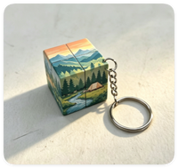 Porte-clés cube magique numérique UV de 3,5 cm au design unique, idéal pour logo personnalisé et paysages extérieurs