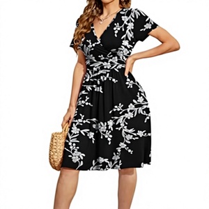 Women's Boho Knitted Fitted Wrap Tie <b>Dress</b> High Waist Deep V Neck Flutter Sleeve Asymmetrical Hem Knee-Length Casual <b>Dress</b> - Product Image 5