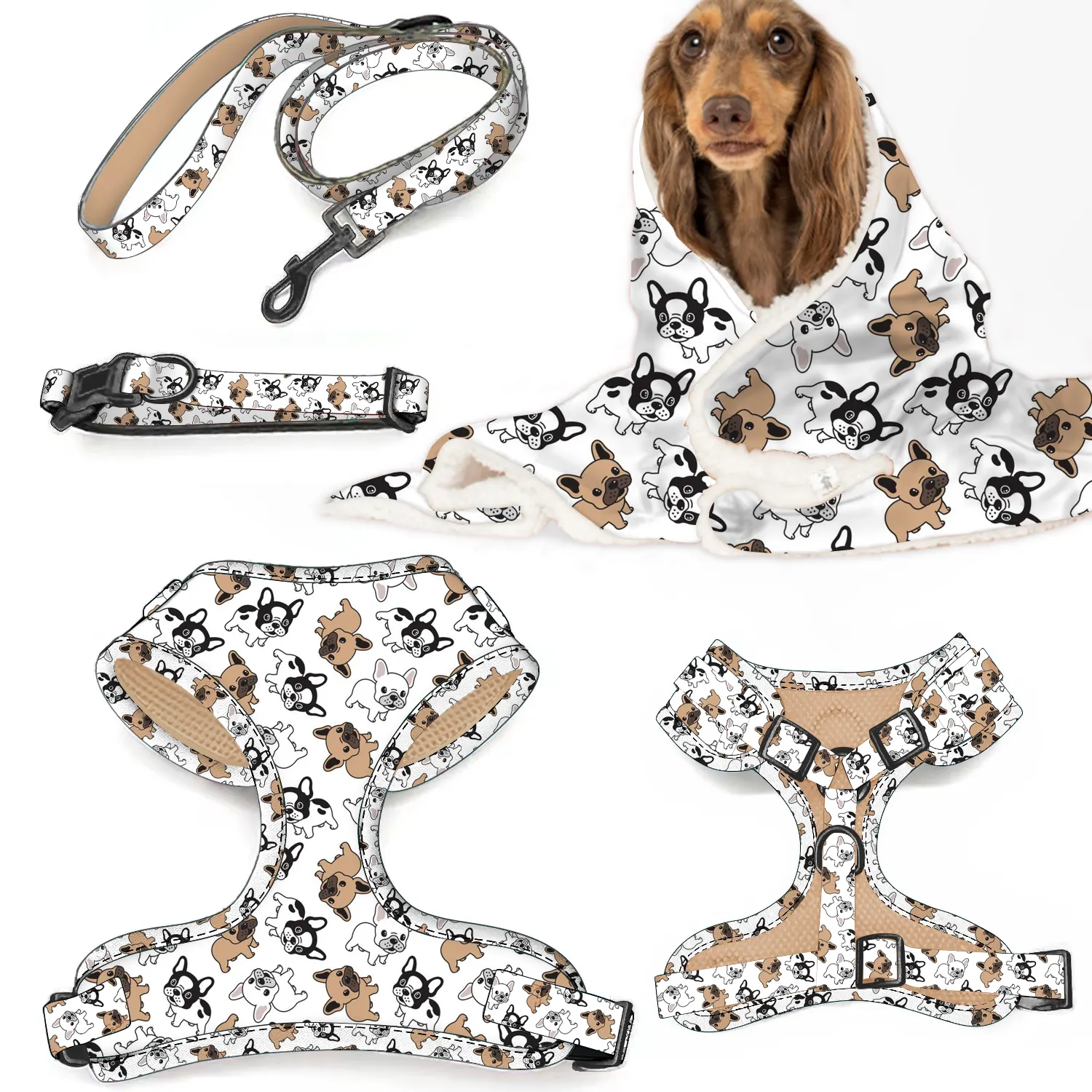 Custom Kleurrijke Puppy Dog Harness 6 Stuks Set Huisdier Accessoires Hoge Kwaliteit Luxe Harnas Hond