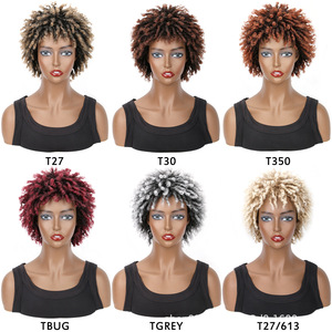 Perruques courtes afro crépues bouclées de 4 pouces, cheveux noirs naturels, faux locs tressés, crochet en fibre synthétique, perruques en cheveux humains pour femmes noires - Product Image 1