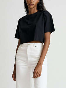 Camiseta Deportiva de Manga Corta para Mujer, 100% Algodón, con Logotipo Personalizado, para Gimnasio, Yoga, Entrenamiento, Estilo Holgado, Cuello Redondo - Product Image 3