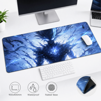Tapis de souris XXL personnalisé en caoutchouc, motif dessin animé anime abstrait, tapis de bureau gaming avec bords cousus, imperméable pour ordinateur