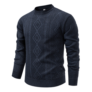 Pull-over en polyester épais et chaud pour homme, à motif géométrique, doublé polaire, idéal pour l'automne et les tenues décontractées des hommes d'âge mûr - Collection transfrontalière - Product Image 1