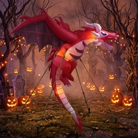 Décoration d'Halloween emblématique pour votre jardin : Dragon volant noir et orange classique, auto-gonflant, s'installe en quelques secondes