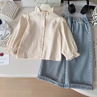 Ensemble en jean respirant pour fille, style Europe-Amérique, nouvelle collection été, haut à manches et pantalon pour enfants